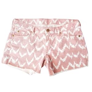 7 For All Man Kind Pink/peach Chevron cut off raw hem jean shorts Size 28